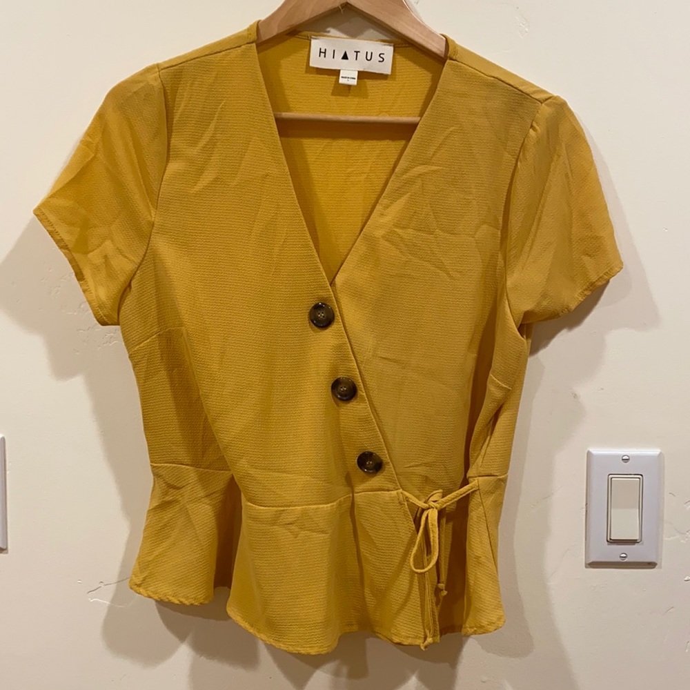 Mustard yellow wrap top